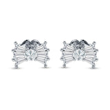 Baguette & Round Bow Stud Earring Cubic Zirconia 925 Sterling Silver Wholesale