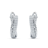 Twist Rope Cluster Two Row Cubic Zirconia Hoop Earring 925 Sterling Silver Wholesale