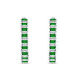 Baguette Green Emerald CZ Half Eternity Huggie Hoop Earring 925 Sterling Silver Wholesale