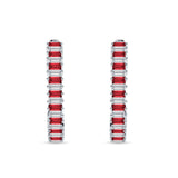 Baguette Ruby CZ Half Eternity Huggie Hoop Earring 925 Sterling Silver Wholesale