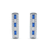 Round & Baguette Blue Sapphire CZ Huggie Hoop Earring 925 Sterling Silver Wholesale