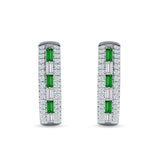 Round & Baguette Green Emerald CZ Huggie Hoop Earring 925 Sterling Silver Wholesale