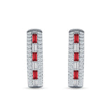 Round & Baguette Ruby CZ Huggie Hoop Earring 925 Sterling Silver Wholesale