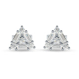 Triangular Shaped Baguette & Round Cubic Zirconia Stud Earring 925 Sterling Silver Wholesale