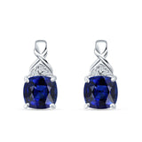 Cushion Blue Sapphire CZ Twisted Stud Earring 925 Sterling Silver Wholesale