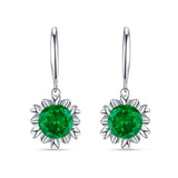 Round Green Emerald EM Flower Heart Designer Fishhook Earring 925 Sterling Silver Wholesale