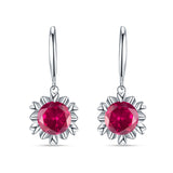 Round Ruby RU Flower Heart Designer Fishhook Earring 925 Sterling Silver Wholesale