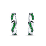 Twisted Infinity Two Tone Round Green Emerald CZ Huggie Hoop Earring 925 Sterling Silver Wholesale