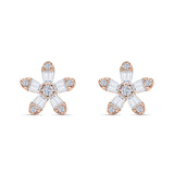 Floral Stud Earrings Cubic Zirconia Rose Tone 925 Sterling Silver