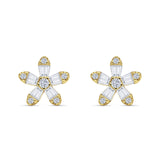 Floral Stud Earrings Cubic Zirconia Yellow Tone 925 Sterling Silver