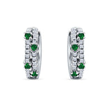 Round CZ & Green Emerald CZ Huggie Hoop Earrings 925 Sterling Silver Wholesale