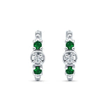 Round CZ & Green Emerald CZ Trio Huggie Hoop Earrings 925 Sterling Silver Wholesale