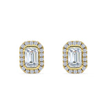 Emerald Cut CZ Halo Stud Earrings Yellow Tone 925 Sterling Silver Wholesale