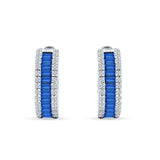 Emerald Cut Blue Sapphire CZ Hoop Earrings 925 Sterling Silver Wholesale