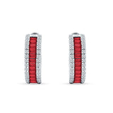 Emerald Cut Ruby CZ Hoop Earrings 925 Sterling Silver Wholesale