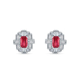Multistone Stud Earrings Ruby CZ 925 Sterling Silver Wholesale