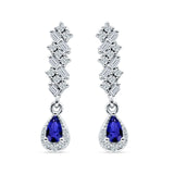 Dangle Pear Stud Earrings Blue Sapphire CZ 925 Sterling Silver Wholesale