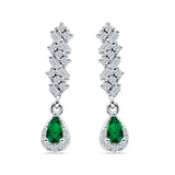Dangle Pear Stud Earrings Green Emerald CZ 925 Sterling Silver Wholesale