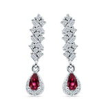 Dangle Pear Stud Earrings Ruby CZ 925 Sterling Silver Wholesale