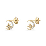 Moon & Star CZ Stud Earring