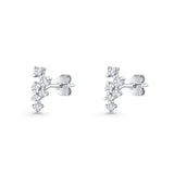 Round Cubic Zirconia 8.9mm Zig Zag Crawler Stud Earring 925 Sterling Silver Wholesale