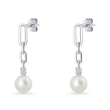 Round Cubic Zirconia & Pearl Paperclip Stud Earrings 925 Sterling Silver Wholesale