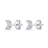 Crescent Moon Stud Earring 5mm Round Cubic Zirconia 925 Sterling Silver Wholesale