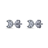 Crescent Moon Stud Earring 4.9mm Cluster Round Cubic Zirconia 925 Sterling Silver