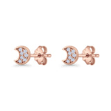 Crescent Moon Stud Earring 4.9mm Cluster Round Cubic Zirconia 925 Sterling Silver