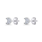 Crescent Moon Stud Earring 4.9mm Cluster Round Cubic Zirconia 925 Sterling Silver Wholesale