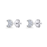 Crescent Moon Stud Earring 4.9mm Cluster Round Cubic Zirconia 925 Sterling Silver