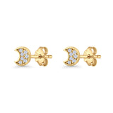 Crescent Moon Stud Earring 4.9mm Cluster Round Cubic Zirconia 925 Sterling Silver