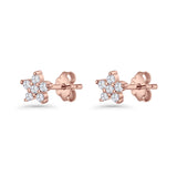 Minimal 3.3mm Star Flower Stud Earrings Cubic Zirconia 925 Sterling Silver