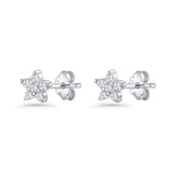 Minimal 3.3mm Star Flower Stud Earrings Cubic Zirconia 925 Sterling Silver