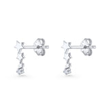 Three Star Stud Earrings 8.8mm Cubic Zirconia 925 Sterling Silver Wholesale