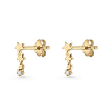 Three Star Stud Earrings 8.8mm Cubic Zirconia 925 Sterling Silver