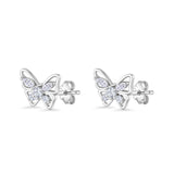 Minimalist 10.7mm Butterfly Stud Earrings Cubic Zirconia 925 Sterling Silver Wholesale