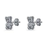 Teddy Bear Stud Earrings 11mm Cubic Zirconia 925 Sterling Silver