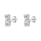 Teddy Bear Stud Earrings 11mm Cubic Zirconia 925 Sterling Silver