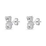 Teddy Bear Stud Earrings 11mm Cubic Zirconia 925 Sterling Silver Wholesale