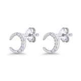 Minimalist 8.1mm Half Moon Stud Earring Cubic Zirconia 925 Sterling Silver Wholesale