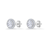 Round Stud Earrings 8.5mm Halo Cubic Zirconia 925 Sterling Silver Wholesale