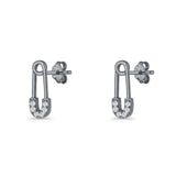 Minimalist 16mm Safety Pin Stud Earrings Round Cubic Zirconia 925 Sterling Silve