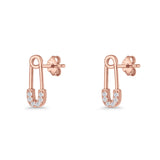 Minimalist 16mm Safety Pin Stud Earrings Round Cubic Zirconia 925 Sterling Silve