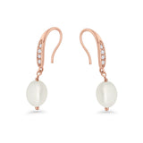 Drop Dangle 32mm Oval Pearl Fishhook Earring Cubic Zirconia 925 Sterling Silver