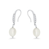Drop Dangle 32mm Oval Pearl Fishhook Earring Cubic Zirconia 925 Sterling Silver