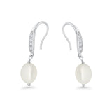 Drop Dangle 32mm Oval Pearl Fishhook Earring Cubic Zirconia 925 Sterling Silver Wholesale