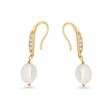 Drop Dangle 32mm Oval Pearl Fishhook Earring Cubic Zirconia 925 Sterling Silver