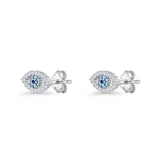 Evil Eye Earrings 6.2mm Floral Blue & Clear Cubic Zirconia 925 Sterling Silver
