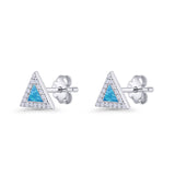 Art Deco 8.3mm Lab Created Blue Opal Triangle Stud Earring Halo CZ 925 Sterling Silver Wholesale